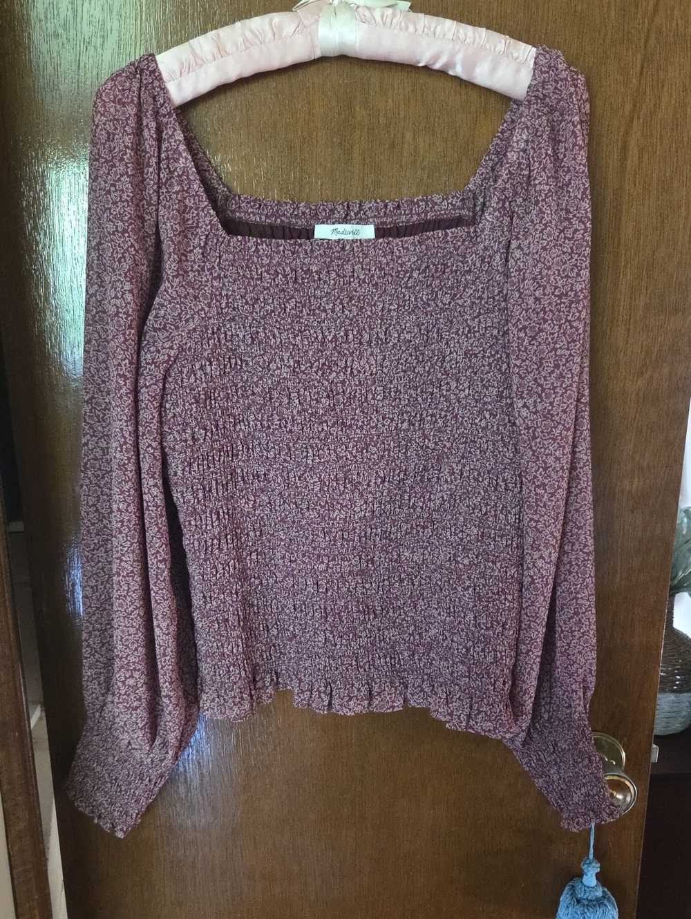 Madewell Dusty Mauve Shirred Square-Neck Top